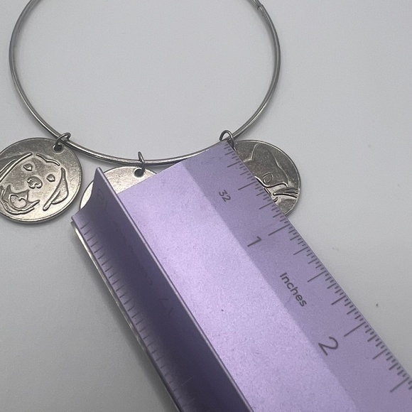 Silver Toned Cat & Dog Charm Bangle - Picture 2 of 5